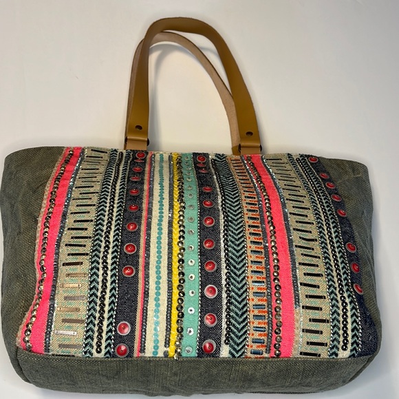 Handbags - Colorful tote with leather straps made in India